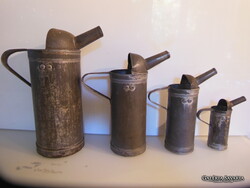 OLAJOSKANNA - 4 db - ALKUKÉPES - RITKASÁG - ANTIK - BÁDOG - 2 -1 - 0,5 - 1/8 liter - SZÉP ÁLLAPOT