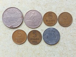 Románia 7 db Különböző Érme 5,50 Bani 5,100 Lej Lei 1944-1956