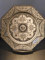 Holland Minton porcelántányér, fa tartóval. Javított!