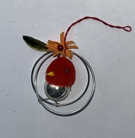 Régi gablonz karácsonyfadísz - zsenilia csibe, madár - karikás