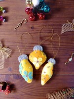 Sárga fenyődísz - 3 darabos