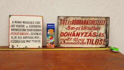 2 darab régi, kézzel festett zománctábla együtt