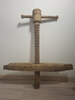 Antik nagyméretű faragott fa szorító prés facsavar