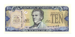 Libéria 10 Dollár Bankjegy 2011 P27g UNC gyöngyházfényű felület