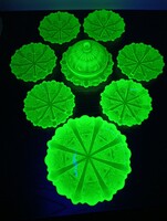 176566 uránium üveg George Davidson & Co. Lady Chippendale Primrose Pearline szett