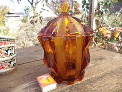 Borostyán üveg cukortartó, bonboniere, nagyobb méret.