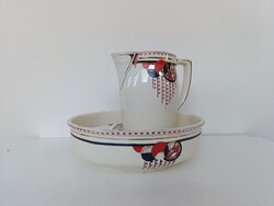 Hollóházi Art Deco Porcelain 4-Piece Bathroom Set with Basin, Jug, Soap Dispenser, Toothbrush Holder