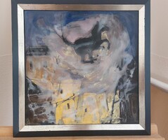 (K) Fehér Margit ritka nagyobb méretű tűzzománc képe 35x35 cm + keret