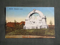 Képeslap,Szolnok,Damjanich szobor látkép,részlet,Karinger Bp. kiadás, 1916-