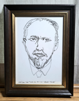 Holló László portréja (keretezett grafika) alföldi iskola, debreceni festő arcképe - Bodor Miklós