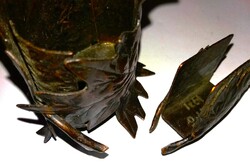 1921. Antik bronz LEVÉLMINTÁS IPARMŰVÉSZ asztali dohányzó szett a képek szerint