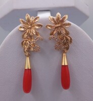 Real Mediterranean Sardinian Antique Coral 18k 925 Silver Earrings