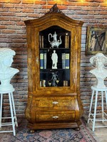 Restaurált Barokk intarziás vitrin, könyvszekrény.