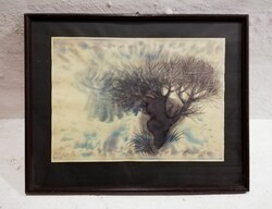 Gyurkovics Hunor (1941-) - wood (37x51cm. Watercolor)