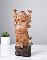 Vintage nevető faragott Buddha szobor