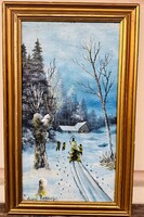 Játszadozó gyerekek téli jelenet