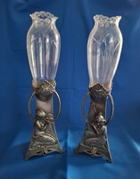 Antik Bécsi WMF Szecessziós üvegbetétes vázapár!