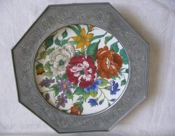 Mitterteich Bavaria porcelán tányér betétes ón falitál,falitányér