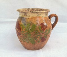 Virág díszítéssel antik népi csupor , cserépedény