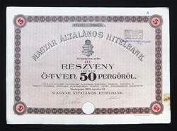 Magyar Általános Hitelbank részvény 5x50 pengő 1926