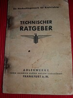 1936. ADLER, Műszaki Útmutató, Referenciamunka Autósoknak,német nyelvű könyv a képek szerint ADLER