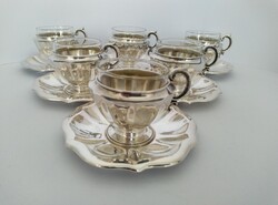 Ezüst kávés készlet 6 darab csésze + alj + üvegbetét