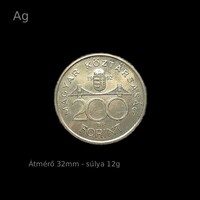 EZÜST 200 FORINT MAGYARORSZÁG - 1992 - különlegesen szép - 12 GR -EZÜST!