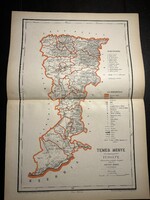Temes vármegye térképe Hátsek 1880. A magyar szent korona országainak megyei térképei. Erdély