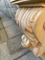 Polc, szobortartó, barokk leveles oszlopfő natúr fa faragvány