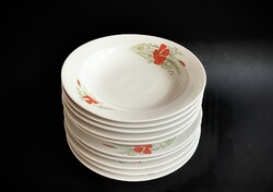 Alföldi 10 db piros konkoly mintás tányér pipacsos