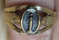 Antik 14k arany Kígyó motívumos Szűz Mária Szentképes Gyűrű!