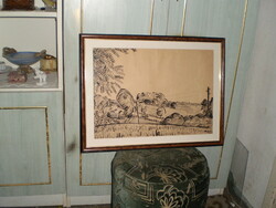 Szignozott tús,karton festmény