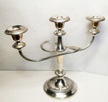 Ezüstözött neobarokk stílusú ívelt karos asztali gyertyatartó. Retro iparművészeti alkotás