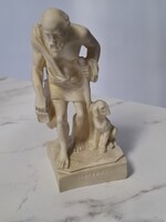 Alabástrom idős ember kutyával dísztárgy