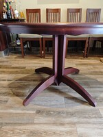 Expandable round solid wood dining table, mahogany color