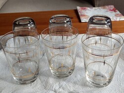 Régi, szépen metszett, aranyozott üvegpohár készlet (6 vizespohár)