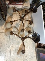 Art deco csillár, rézből, 5 ágú, 3 ágú, falikar, 50 x 50 cm-es.