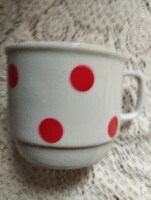 Zsolnay piros pöttyös csésze kakaós