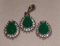 RAGYOGÓ ZÖLD EZÜST FÜLBEVALÓ MEDÁL SZET ÚJ T