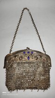Antik ritka minta fém színházi táska art - nouveau mintás kövekkel díszített kis hibás