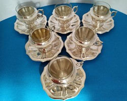 Ezüst kávés készlet 6 darab csésze + alj + üvegbetét