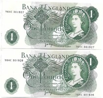 2 x 1 font pound 1970-77 Anglia J.B. Page Erzsébet királynő UNC sorszámkövető pár