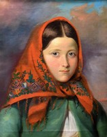 Borsos József (1821 - 1883): -nek tulajdonítva: VÖRÖS FEJKENDŐS LÁNY