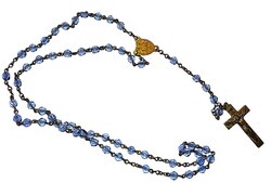 Vintage világoskék Aurora Borealis kristályos rózsafüzér gyöngyökkel ellátott nyaklána képek szerint