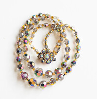 Vintage aurora borealis fazettált üveg kristály gyöngyös nyakék - nyaklánc, gyöngysor