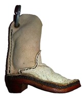Régi bőrdíszműves miniatűr cowboycsizma alakú kulcstartó ritka gyűjtői a képek szerint