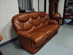 High-Back Cognac-Colored Italian Leather Sofa Set, New Condition, Includes Sofa and Two Armchairs