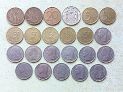 Belgium 23 db Különböző Érme 5,10,20 Francs Frank 1948-1996