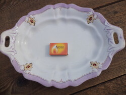 Bíder porcelán ovális füles tál lila szegélyes