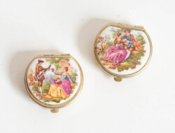 Vintage porcelán fedeles szelence pár, rokokó pirulás doboz - viktoriánus stílus